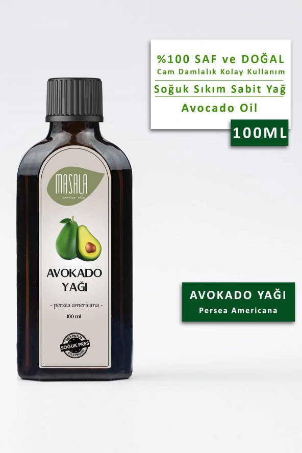 Masala Saf Avokado Yağı 100 ml. Soğuk Pres İçilebilir (Avocado Oil) ürün görseli 1