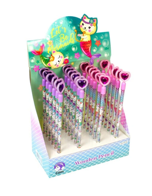 Dolphin Meowmaıd Başlıklı Kurşun Kalem Kalp Başlıklı (24 Lü Paket) ürün görseli 1