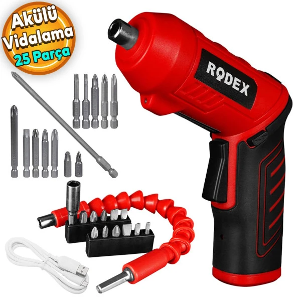 Rodex RDX3085 Akülü Vidalama Şarjlı Tornavida Vidalama Ucu Seti+İzeltaş-Klytek Matkap Bits Uç Düz Yıldız Torx (25 PARÇA) ürün görseli 1