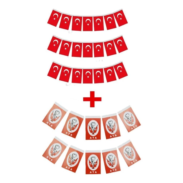 Eren Orta Boy Ipli Kağıt Türk Bayrağı 40 Lı ve Atatürklü Ipli Bayrak 40 Lı 13 X 7.5 CM ürün görseli 1