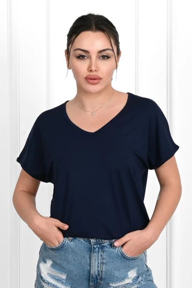 Kadın V Yaka Kısa Kollu T-shirt 1478-23 ürün görseli 1