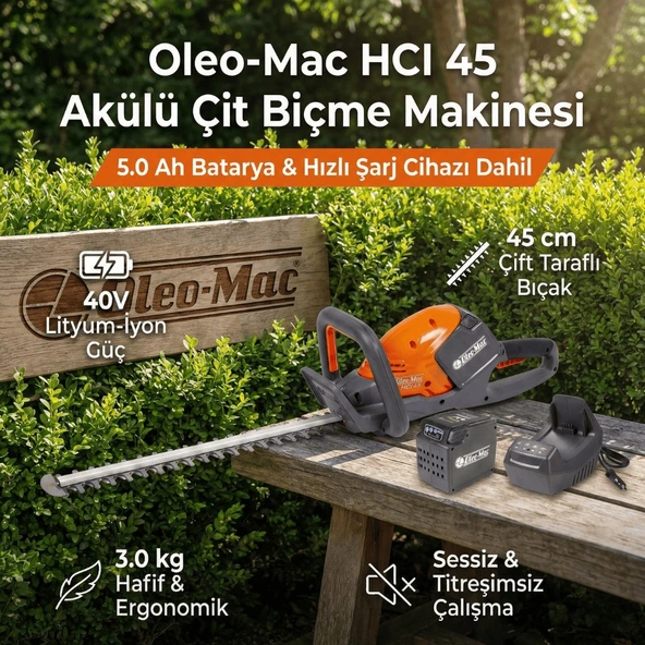 Oleomac HCİ45 Akülü Çit Biçme Makinesi 5.0AH Akü + Şarj Cihazı ürün görseli 1