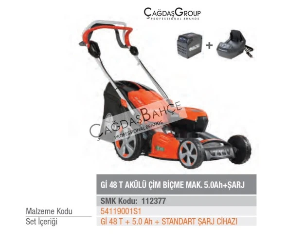 Oleomac Gİ48T Akülü Çim Biçme Makinesi 5.0A Akü + Şarj Cihazı ürün görseli 1