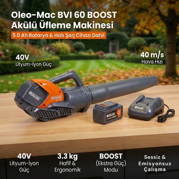 Oleo-Mac BVI 60 BOOST Akülü Üfleme Makinesi (5.0 Ah Akü + Şarj Seti) ürün görseli 1