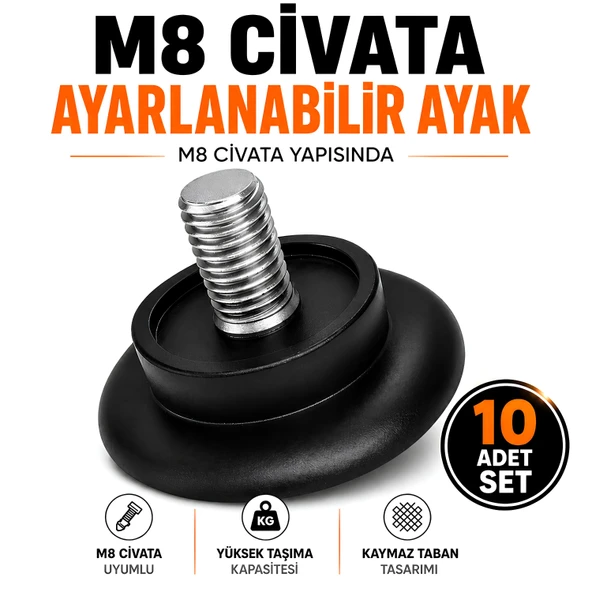 10 ADET Bingo Rotil Ayak M8 Civatalı 8 mm Siyah Profil Ayağı Ayakları 3 Cm ürün görseli 1