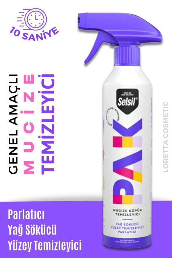 Selsil Mucize Köpük Temizleyici Sprey Yağ Sökücü Yüzey Temizleyici Parlatıcı Pak 500Ml ürün görseli 1