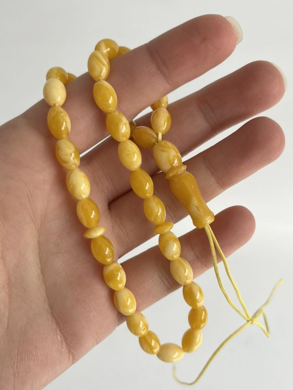 Oval Kesim Kokulu Toz Kehribar Tesbih 33lük 6mm A005 ürün görseli 1