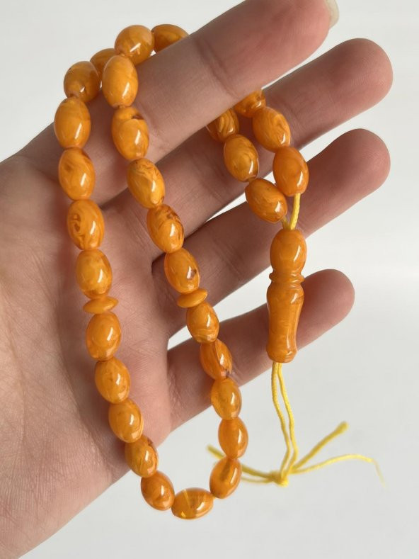 Oval Kesim Kokulu Toz Kehribar Tesbih 33lük 7mm A007 ürün görseli 1
