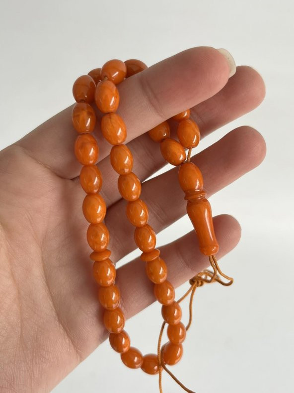 Oval Kesim Kokulu Toz Kehribar Tesbih 33lük 7mm A008 ürün görseli 1