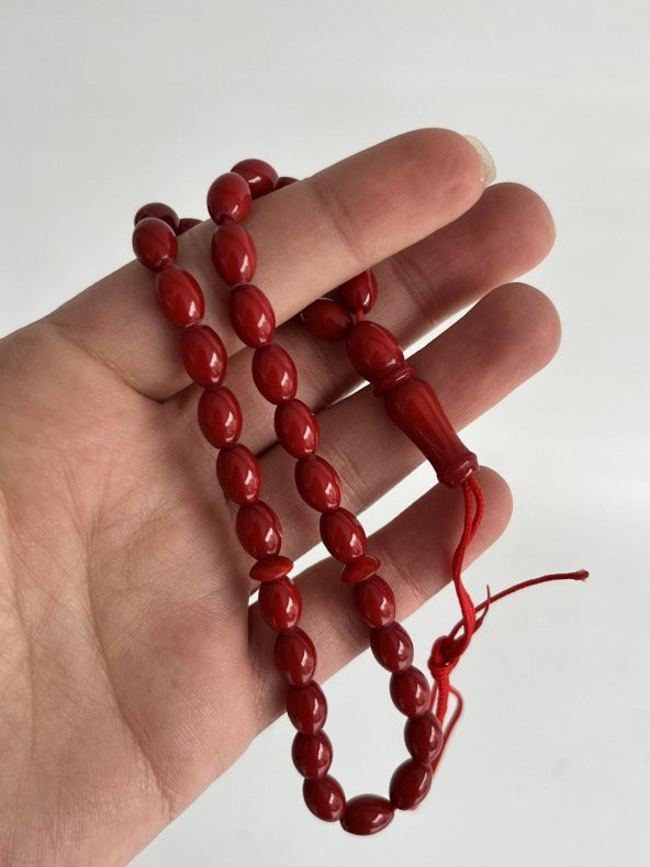 Oval Kesim Kokulu Toz Kehribar Tesbih 33lük 6mm A009 ürün görseli 1