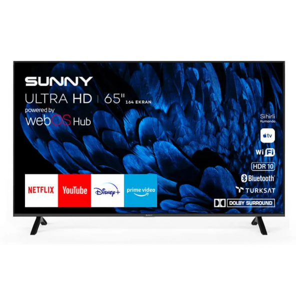 Sunny SN65FMN252 Frameless 4K Ultra HD 65" 165 Ekran Uydu Alıcılı webOS Smart LED TV ürün görseli 1