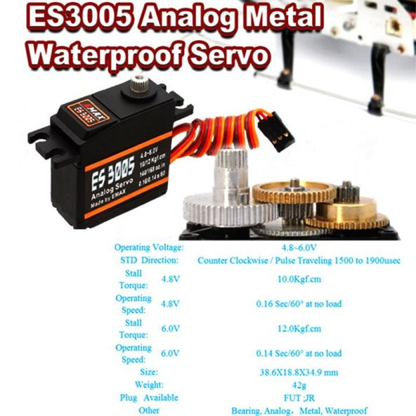 Emax ES3005 Servo Motor Orijinal Metal Analog Servo 42gr Su Geçirmez ürün görseli 1