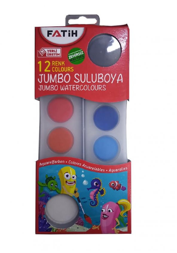12 li Jumbo Sulu Boya 1 Adet Jumbo Suluboya 12 Renk Fırçalı Sulu Boya Seti ürün görseli 1