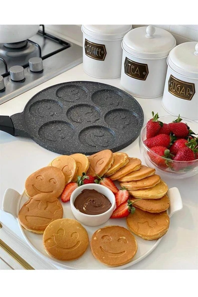 Eda granit pankek tava 28 cm gülen yüz emojili pankek tavası ürün görseli 1