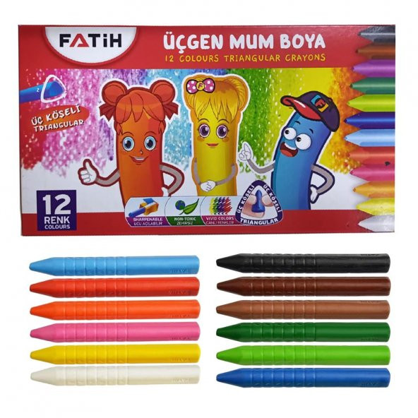 Üçgen Mum Boya 12 Li 1 Paket 12 Renk Üçgen Mumboya Elleri Kirletmeyen Yıkanabilir Silinebilir Karton Kutu ürün görseli 1