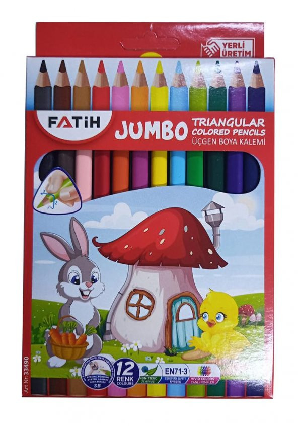 12 li Jumbo Üçgen Kuru Boya Triangular 1 Paket Jumbo Üçgen Boya Kalemi 12 Renk Kuruboya ürün görseli 1