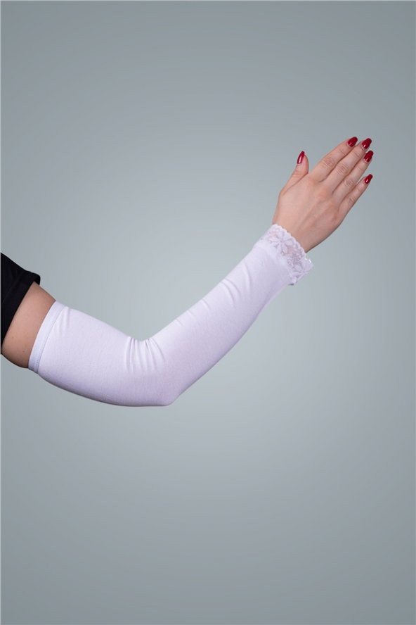 Beyaz Tesettür Kolluk Viskon Kumaş Dantelli 1002_42 ürün görseli 1