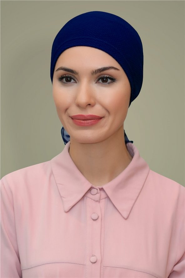 Lacivert Pratik Hazır Geçmeli Tesettür Bone Petekli Güllü 1201_02 ürün görseli 1