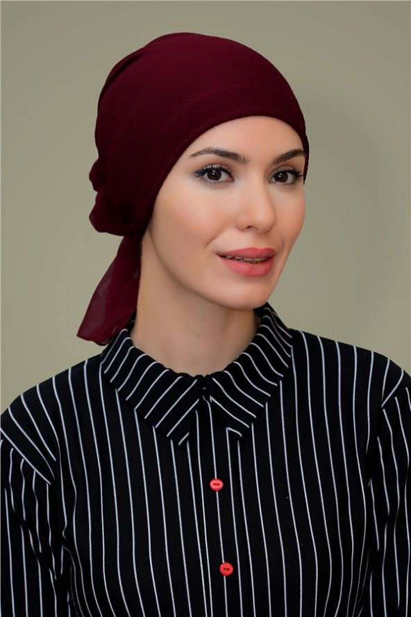 Bordo Pratik Hazır Geçmeli Tesettür Bone Petekli Güllü 1201_16 ürün görseli 1