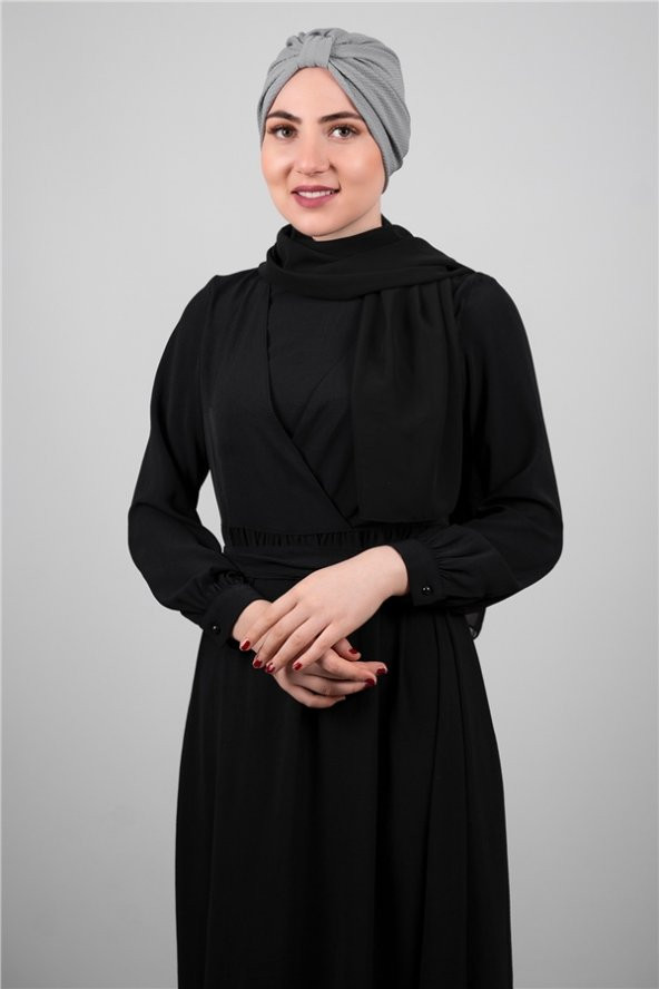 Gri Pratik Hazır Geçmeli Tesettür Bone Petekli Büzgülü 1204_15 ürün görseli 1