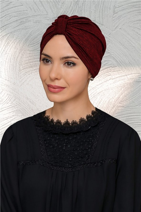 Bordo Pratik Hazır Geçmeli Tesettür Bone Petekli Büzgülü 1204_16 ürün görseli 1