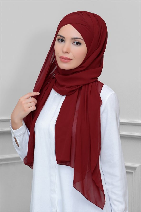 Bordo Pratik Hazır Geçmeli Bone Şal Şifon Kendinden Boneli Tek Bantlı 1453_16 ürün görseli 1