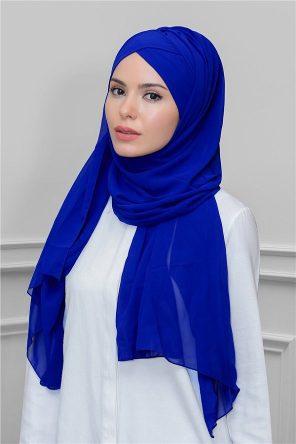 Saks Mavisi Pratik Hazır Geçmeli Bone Şal Şifon Kendinden Boneli Tek Bantlı 1453_24 ürün görseli 1