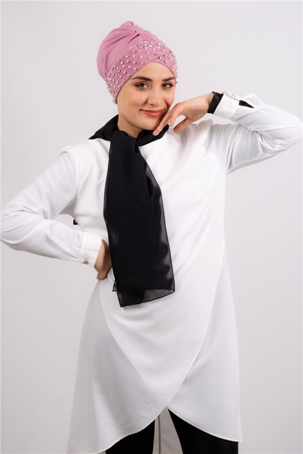 Gül Kurusu Pratik Hazır Geçmeli Tesettür Bone Sandy Kumaş Taşlı 1456_18 ürün görseli 1