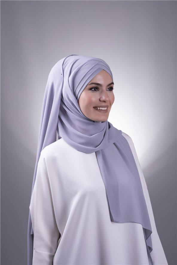 Gri Arkadan Bağlamalı Şal Şifon Çapraz Üç Bantlı 1457_15 ürün görseli 1