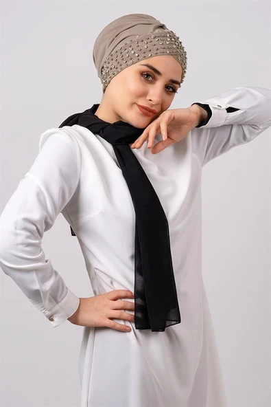 Vizon Pratik Hazır Geçmeli Tesettür Bone Sandy Kumaş Taşlı 1456_10 ürün görseli 1