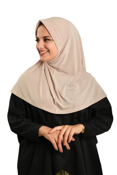 Bej Pratik Hazır Geçmeli Tesettür Eşarp Sandy Kumaş Sade 1600_12 ürün görseli 1