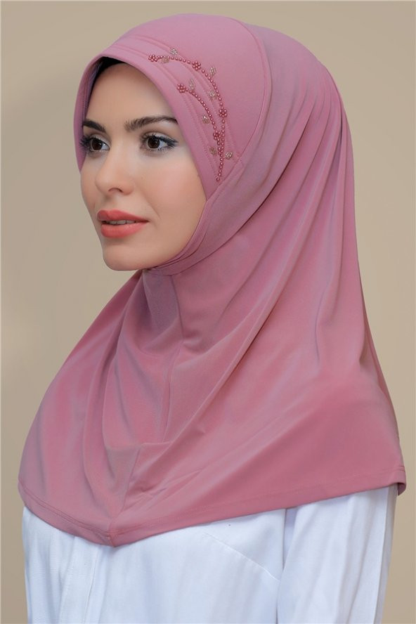Gül Kurusu Pratik Hazır Geçmeli Tesettür Eşarp Sandy Kumaş Elişi Çiçek İşlemeli Laleli 1603_18 ürün görseli 1