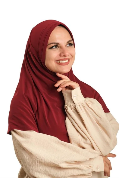 Bordo Pratik Hazır Geçmeli Tesettür Eşarp Sandy Kumaş Sade 1600_16 ürün görseli 1