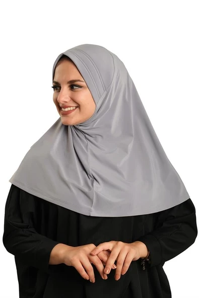 Gri Pratik Hazır Geçmeli Tesettür Eşarp Sandy Kumaş Sade 1600_15 ürün görseli 1