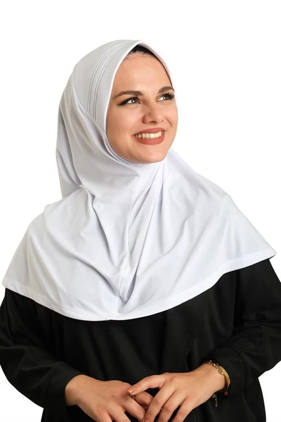 Beyaz Pratik Hazır Geçmeli Tesettür Eşarp Sandy Kumaş Sade 1600_42 ürün görseli 1