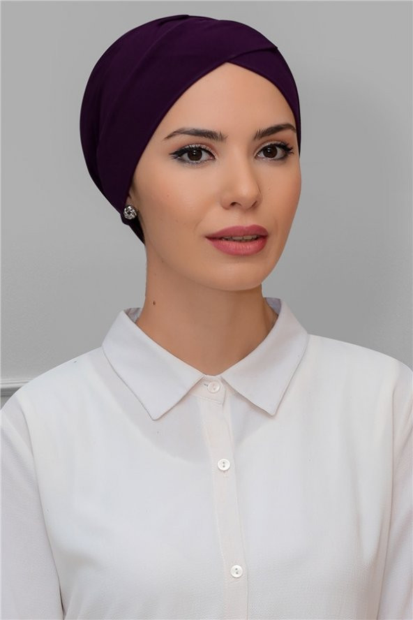 Mürdüm Pratik Hazır Geçmeli Tesettür Bone Sandy Kumaş Çapraz Büzgülü 1801_07 ürün görseli 1