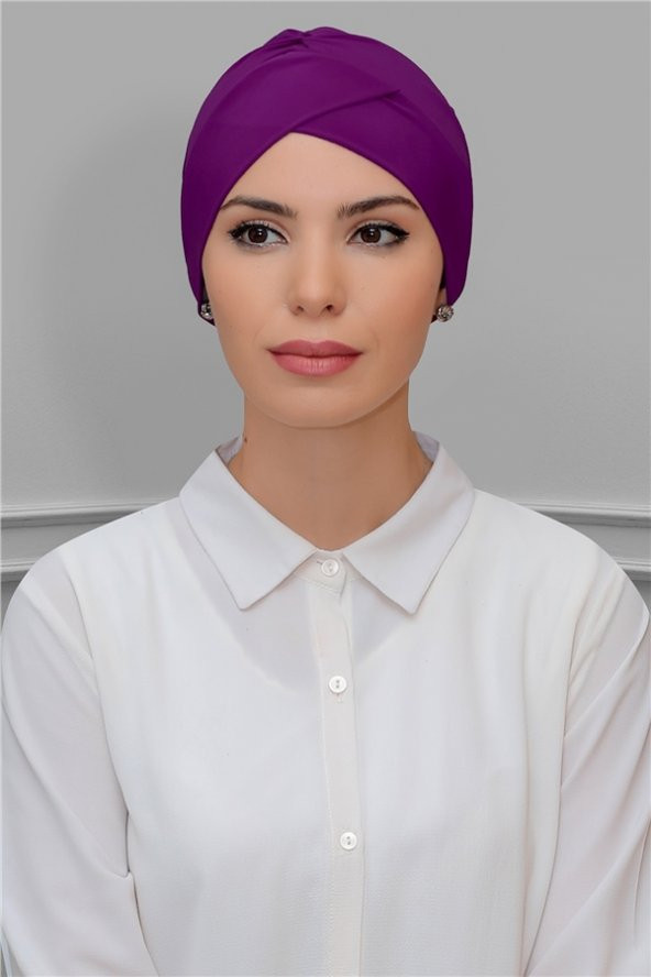 Şarabi Pratik Hazır Geçmeli Tesettür Bone Sandy Kumaş Çapraz Büzgülü 1801_08 ürün görseli 1