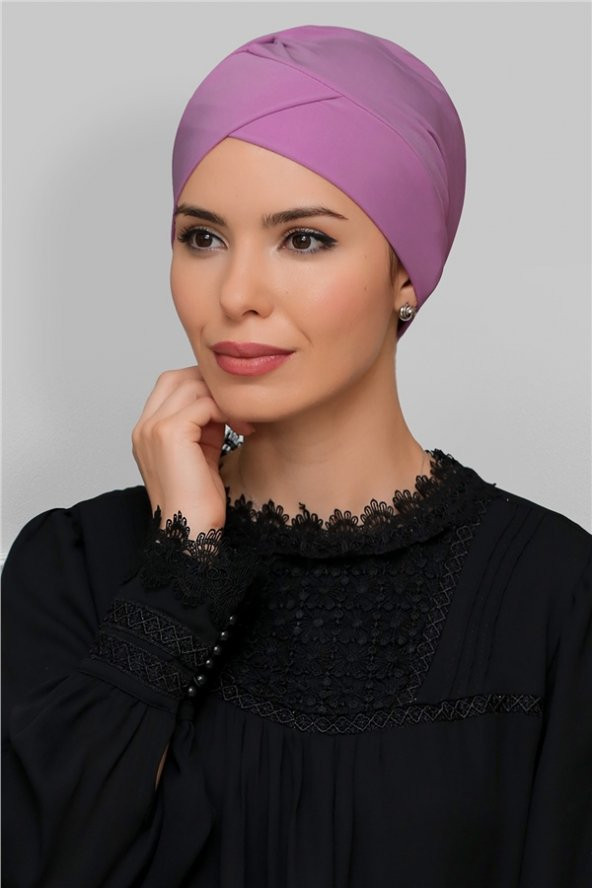 Gül Kurusu Pratik Hazır Geçmeli Tesettür Bone Sandy Kumaş Çapraz Büzgülü 1801_18 ürün görseli 1