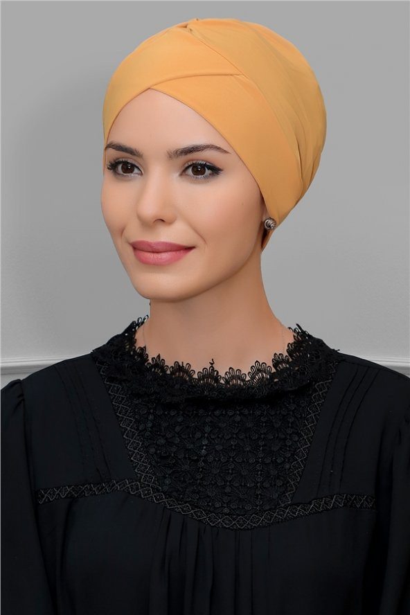 Hardal Pratik Hazır Geçmeli Tesettür Bone Sandy Kumaş Çapraz Büzgülü 1801_43 ürün görseli 1