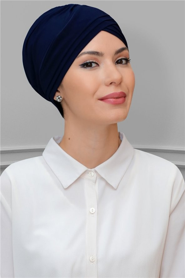 Lacivert Pratik Hazır Geçmeli Tesettür Bone Sandy Kumaş Üç Çapraz 1803_02 ürün görseli 1