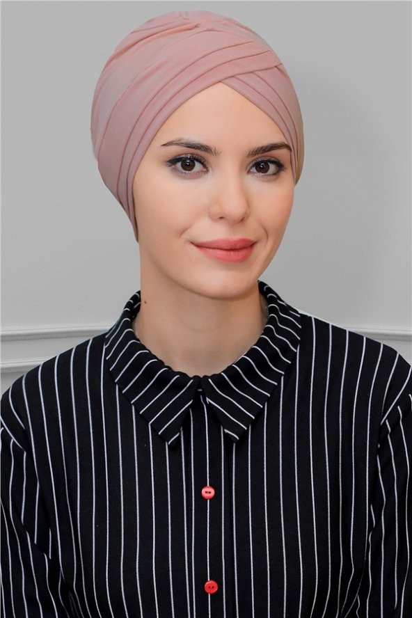 Pudra Pratik Hazır Geçmeli Tesettür Bone Sandy Kumaş Üç Çapraz 1803_06 ürün görseli 1