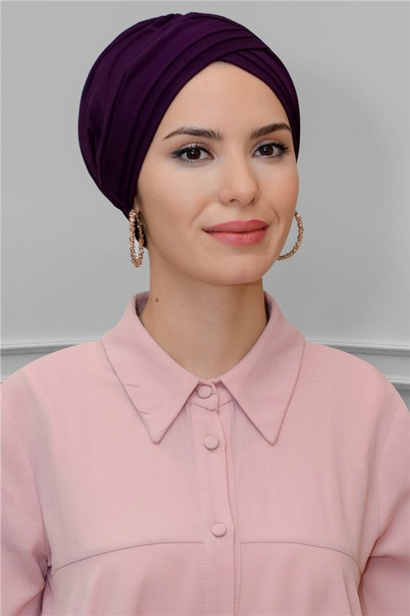 Mürdüm Pratik Hazır Geçmeli Tesettür Bone Sandy Kumaş Üç Çapraz 1803_07 ürün görseli 1