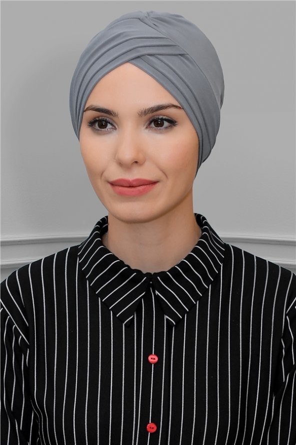 Gri Pratik Hazır Geçmeli Tesettür Bone Sandy Kumaş Üç Çapraz 1803_15 ürün görseli 1