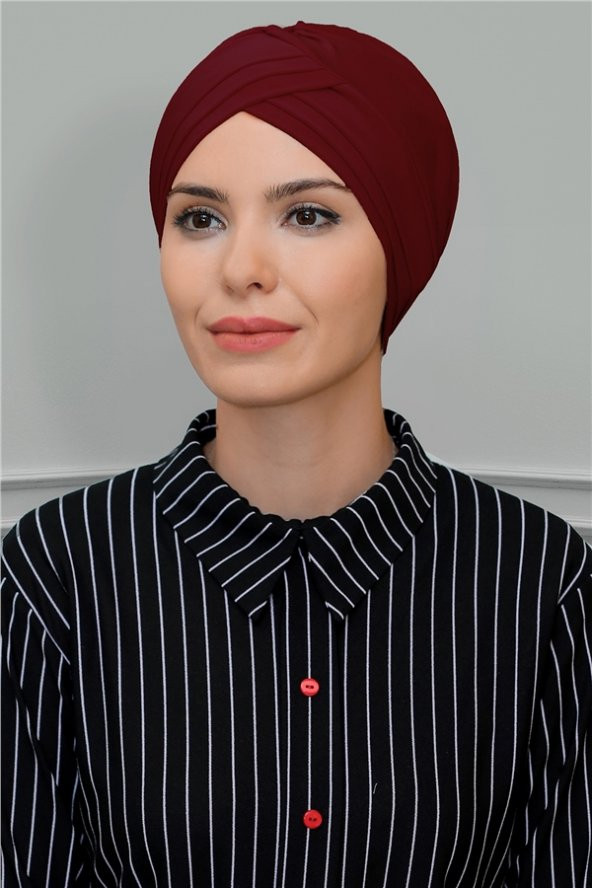 Bordo Pratik Hazır Geçmeli Tesettür Bone Sandy Kumaş Üç Çapraz 1803_16 ürün görseli 1
