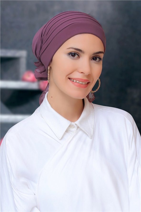 Gül Kurusu Pratik Hazır Geçmeli Tesettür Bone Sandy Kumaş Pileli Nervürlü Güllü 1806_18 ürün görseli 1