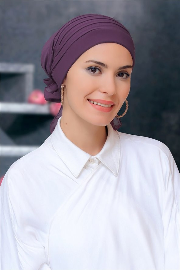 Violet Pratik Hazır Geçmeli Tesettür Bone Sandy Kumaş Pileli Nervürlü Güllü 1806_21 ürün görseli 1