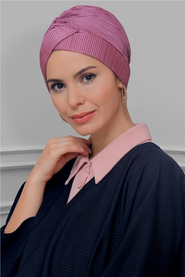 Gül Kurusu Pratik Hazır Geçmeli Tesettür Bone Fukuro Piliseli Çapraz Büzgülü 1822_18 ürün görseli 1