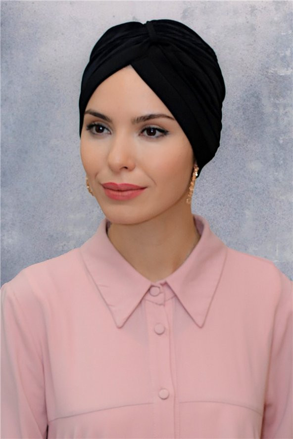 Siyah Pratik Hazır Geçmeli Tesettür Bone Fukuro Sandy Kumaş Büzgülü 1831_01 ürün görseli 1