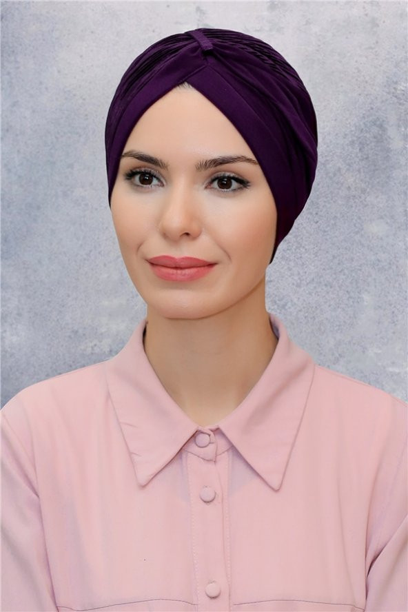 Mürdüm Pratik Hazır Geçmeli Tesettür Bone Fukuro Sandy Kumaş Büzgülü 1831_07 ürün görseli 1