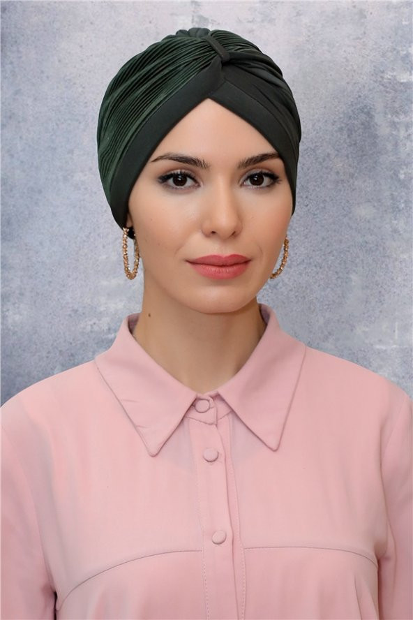 Haki Pratik Hazır Geçmeli Tesettür Bone Fukuro Sandy Kumaş Büzgülü 1831_09 ürün görseli 1